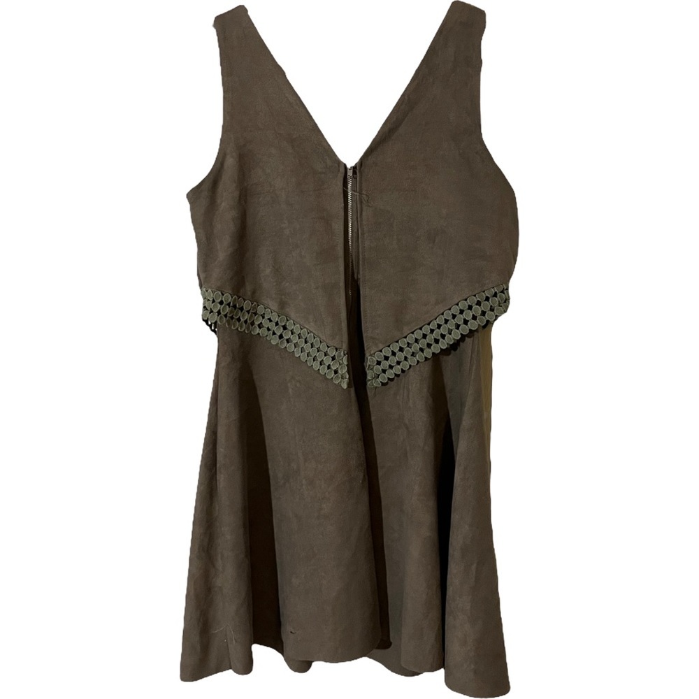 Altar'd State Faux Suede Taupe Dress Applique Crotchet Details One Ruffle Sz S - Picture 3 of 3